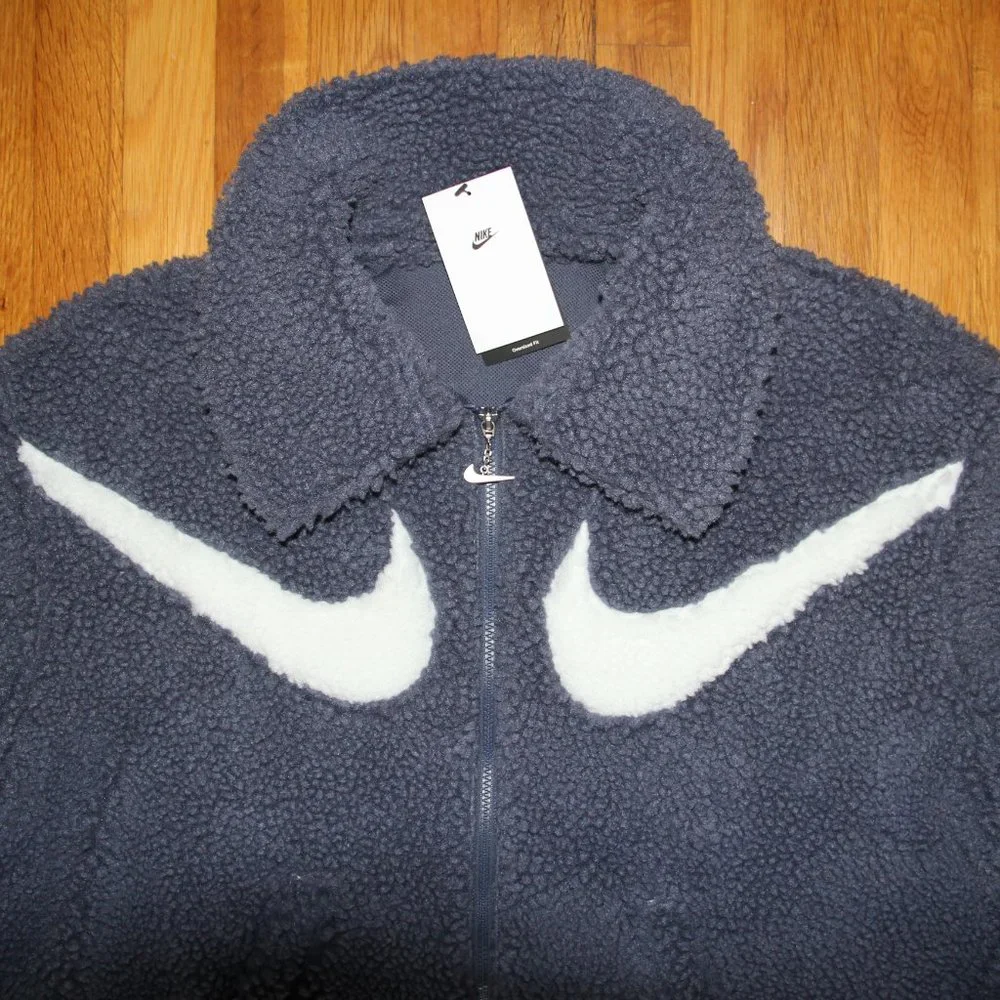 Nike Sportswear Swoosh Full Zip Sherpa Fleece Jacket Womens L Thunder Blue